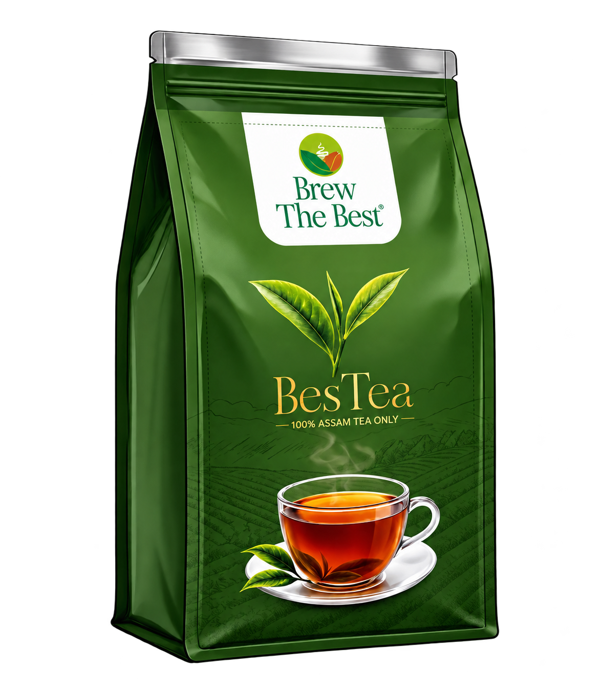 BesTea green tea pouch, with the original Brew The Best packaging artwork